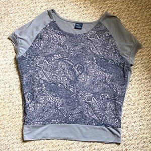 Faded Glory Women's Grey Top with Paisley Design and Button-Down Back